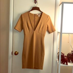 Camel ribbed mini dress